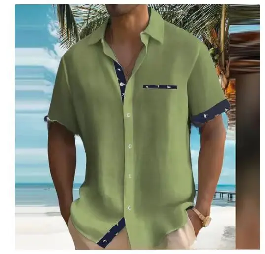 Men's 2023 Summer Printed Short Sleeve Shirt Grey - Image 26