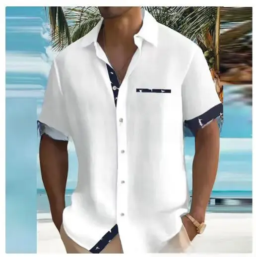 Men's 2023 Summer Printed Short Sleeve Shirt Grey - Image 3