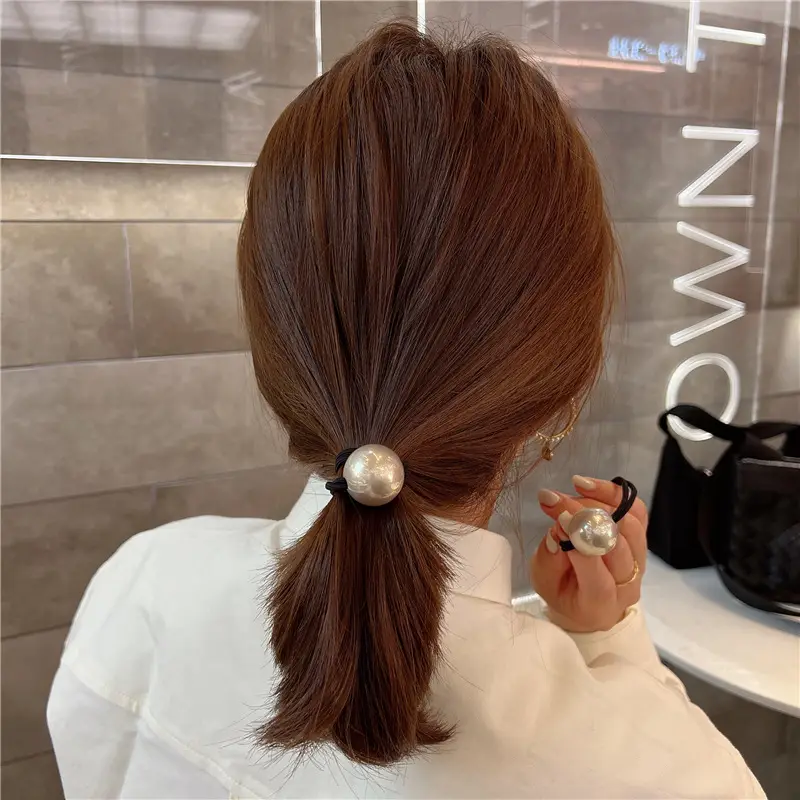 Korean Style Pearl Black Hair Rope Ring - Image 4