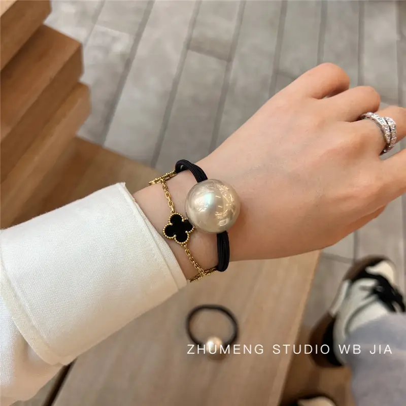 Korean Style Pearl Black Hair Rope Ring - Image 5