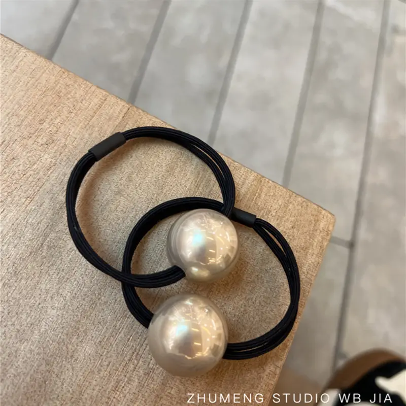 Korean Style Pearl Black Hair Rope Ring — feature 1