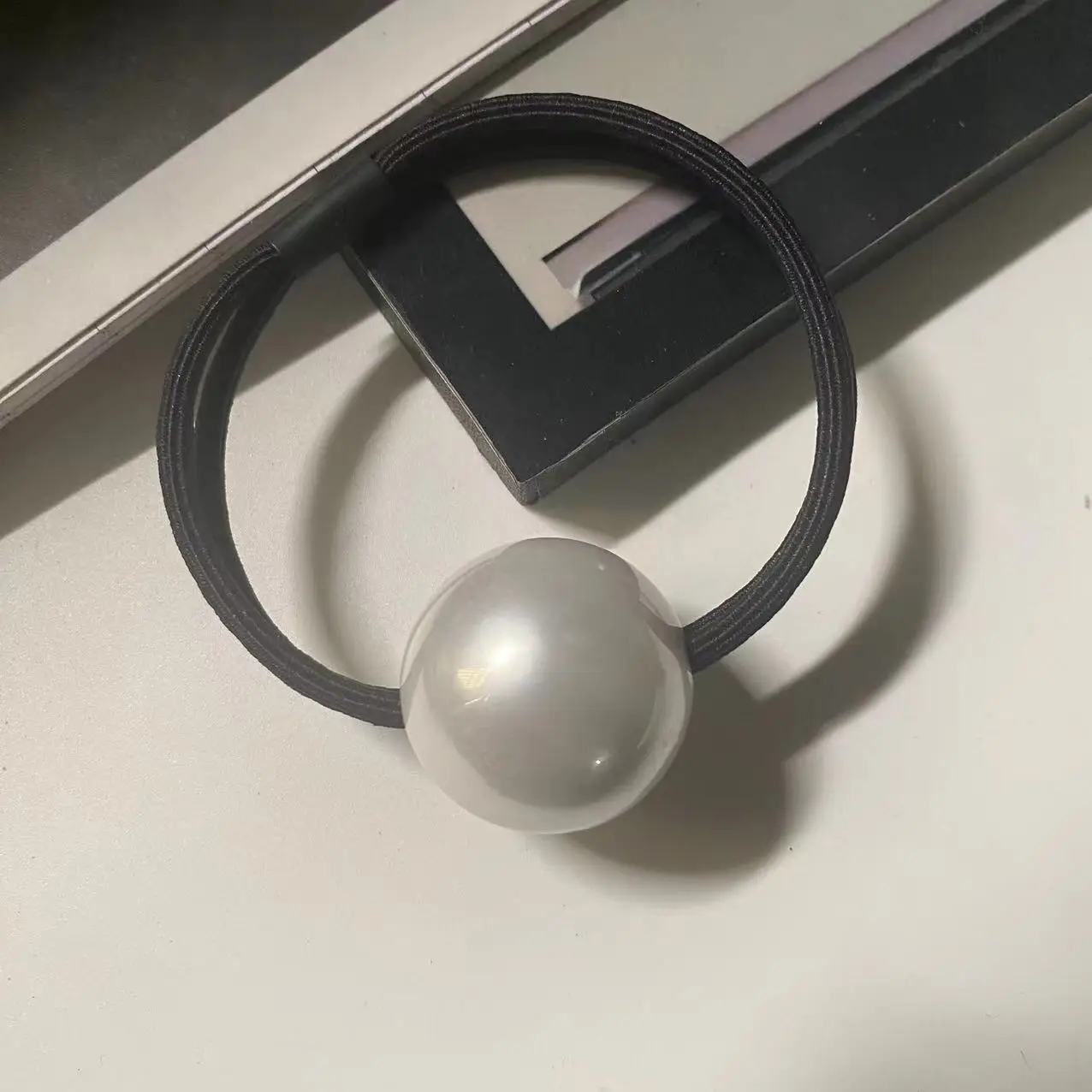 Korean Style Pearl Black Hair Rope Ring — feature 5