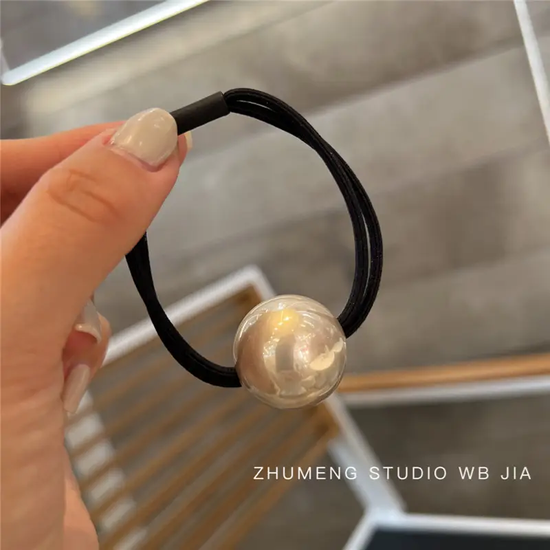 Korean Style Pearl Black Hair Rope Ring - Image 2
