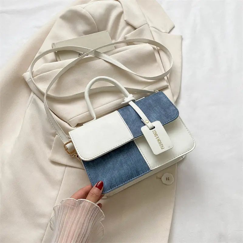 Women's Blue White Stitched Shoulder Messenger Bag 2023 - Image 2