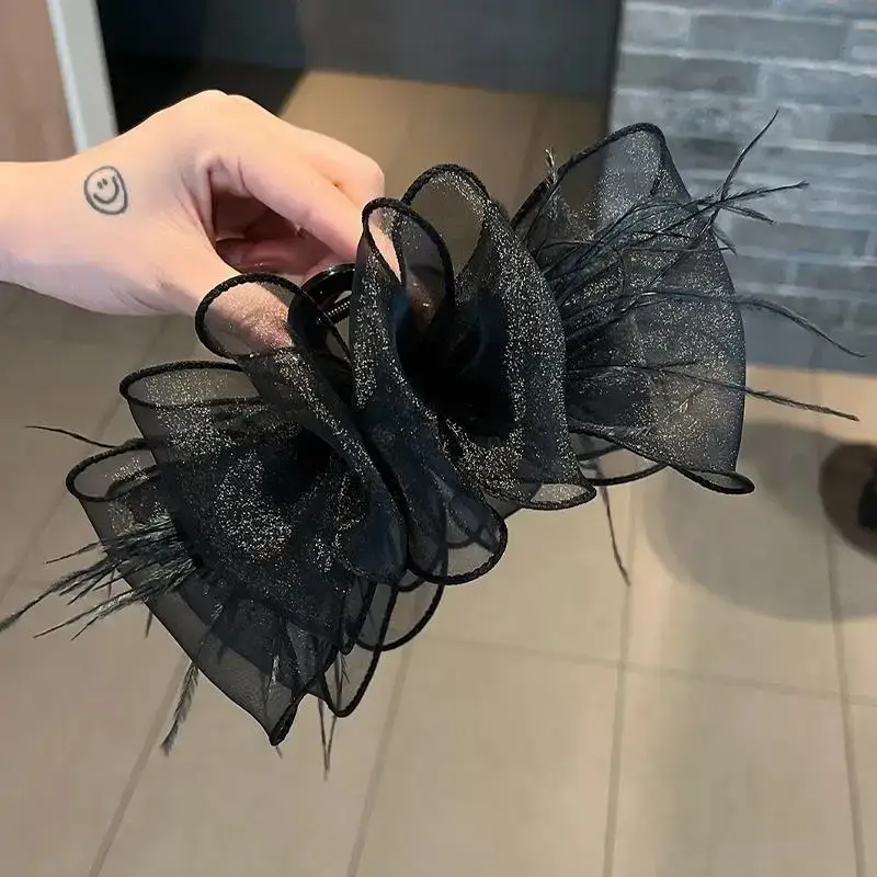 Black Feather Bubble Hair Clip for Women - Image 5