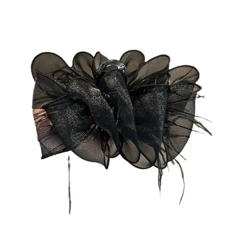 Black Feather Bubble Hair Clip for Women - Image 6