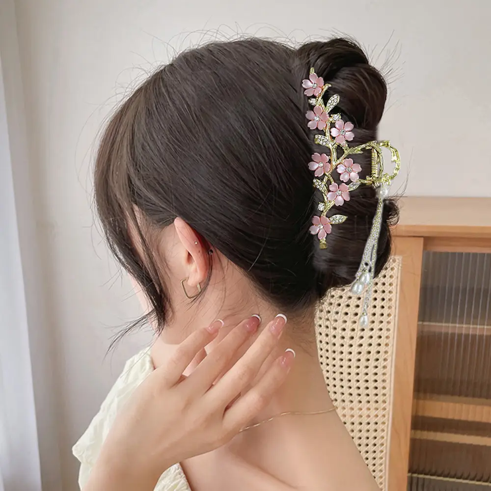Cherry Blossom Hairpin for Women Elegant Tassel Style