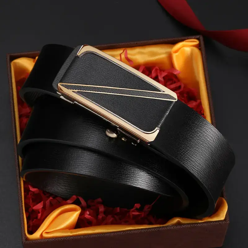 Men's Gold Plated Leather Belt with Automatic Buckle - Image 5