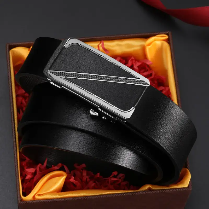 Men's Gold Plated Leather Belt with Automatic Buckle - Image 6