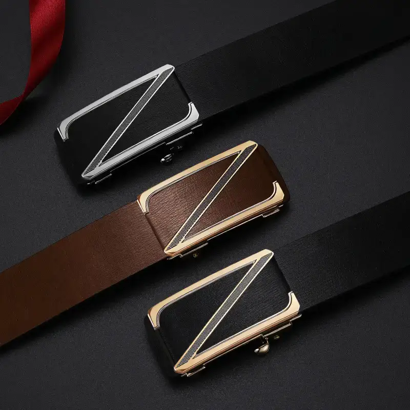 Men's Gold Plated Leather Belt with Automatic Buckle - Image 7