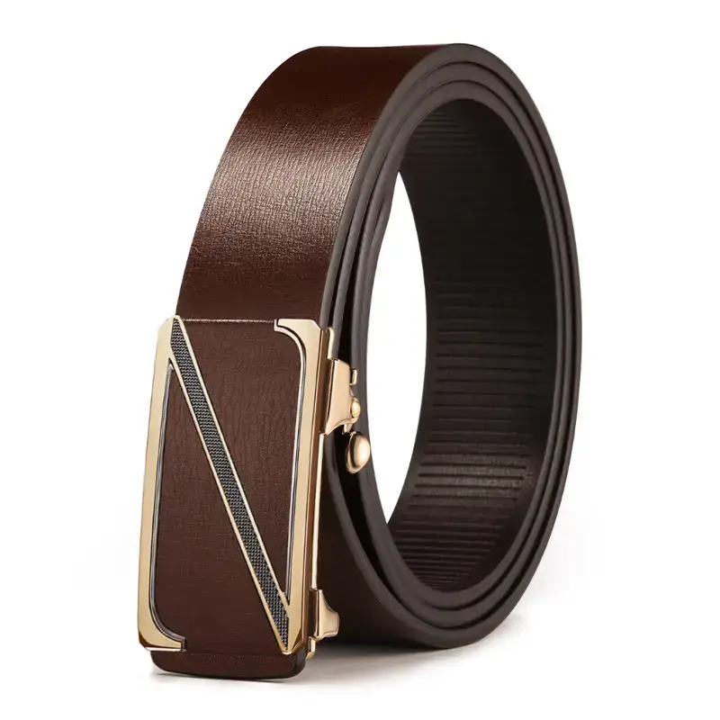 Men's Gold Plated Leather Belt with Automatic Buckle - Image 8