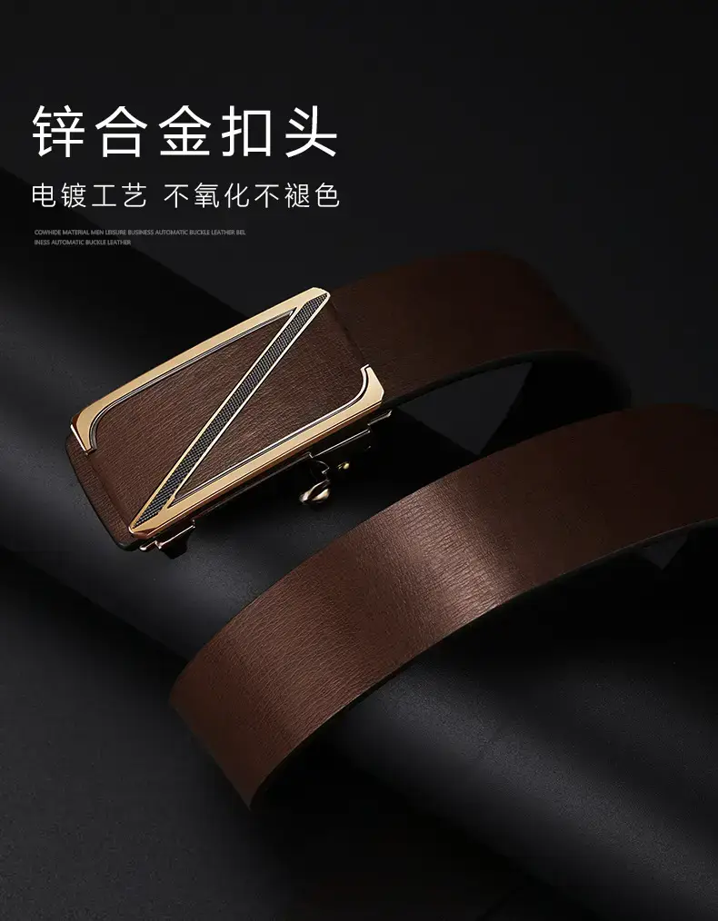 Men's Gold Plated Leather Belt with Automatic Buckle β feature 11