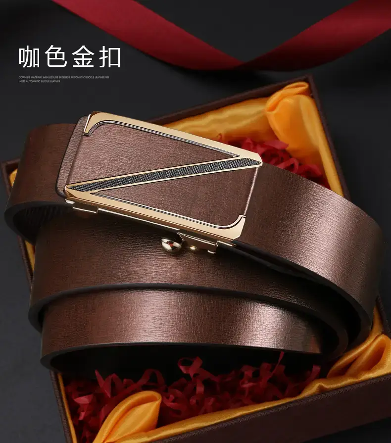 Men's Gold Plated Leather Belt with Automatic Buckle β feature 14
