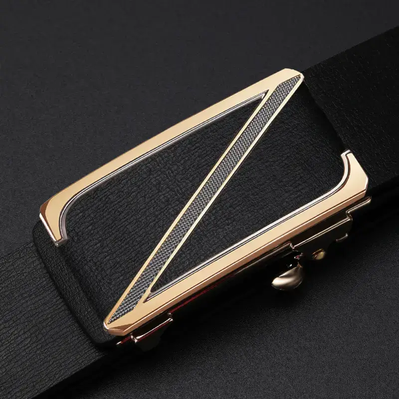 Men's Gold Plated Leather Belt with Automatic Buckle - Image 3