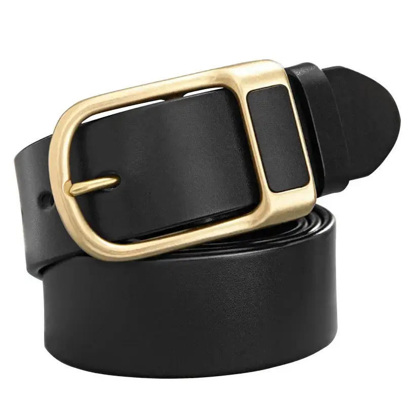 Men's Cowhide Leather Belt with Gold Pin Buckle - Image 6
