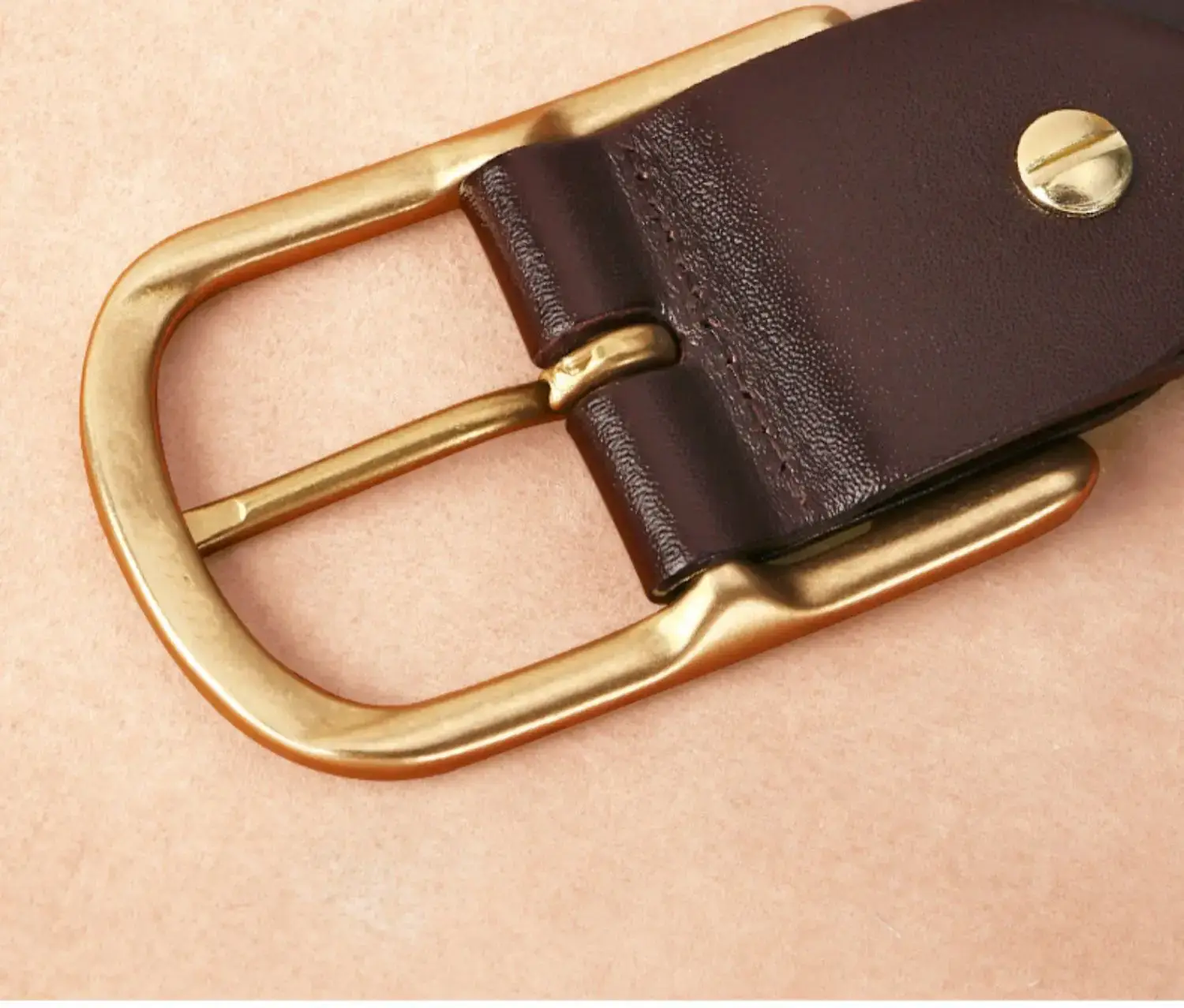 Men's Cowhide Leather Belt with Gold Pin Buckle — feature 8