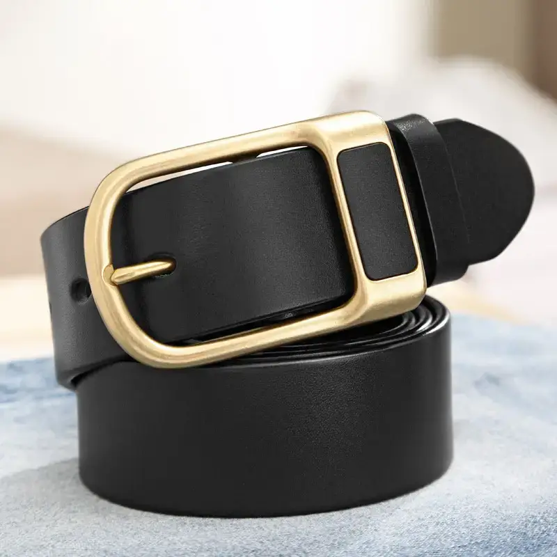 Men's Cowhide Leather Belt with Gold Pin Buckle