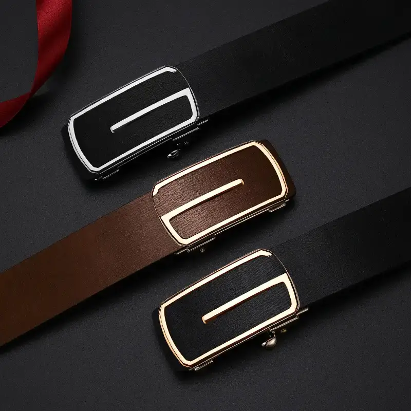 Men's Black Leather Belt with Gold Buckle - Image 7
