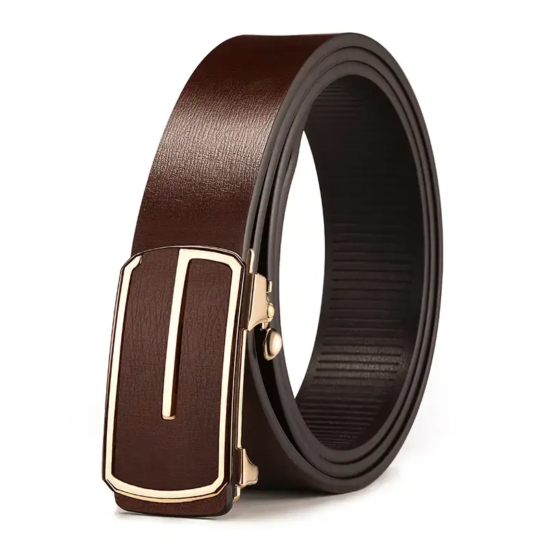 Men's Black Leather Belt with Gold Buckle