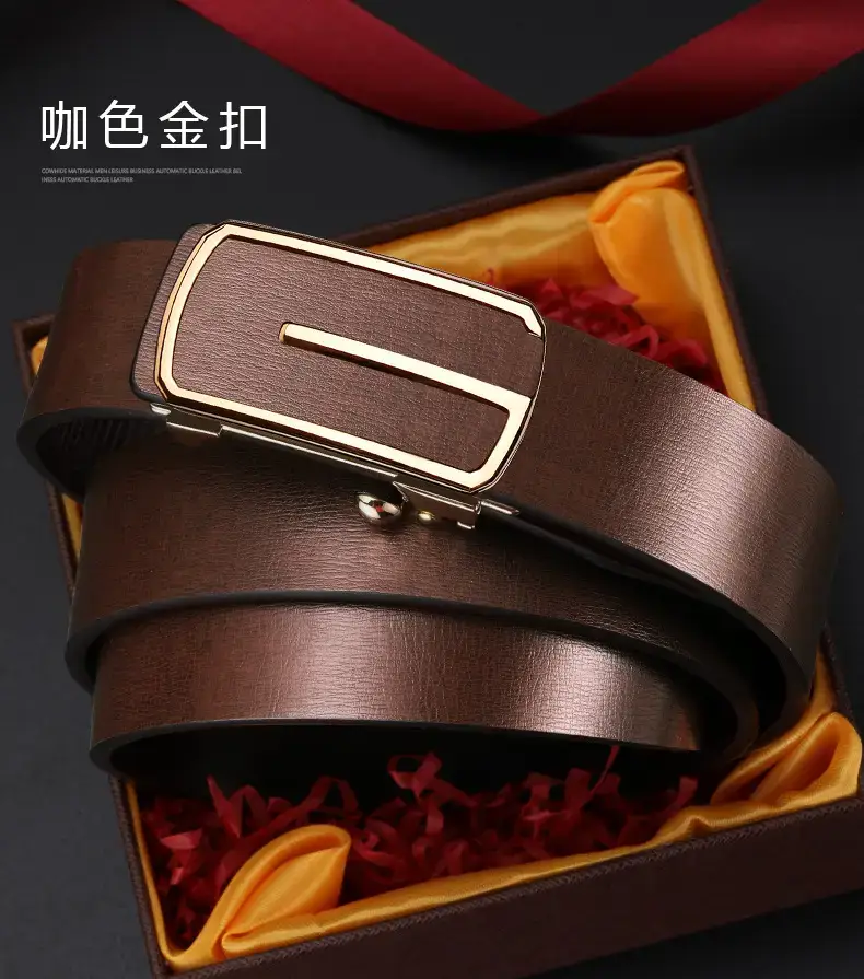 Men's Black Leather Belt with Gold Buckle β feature 14