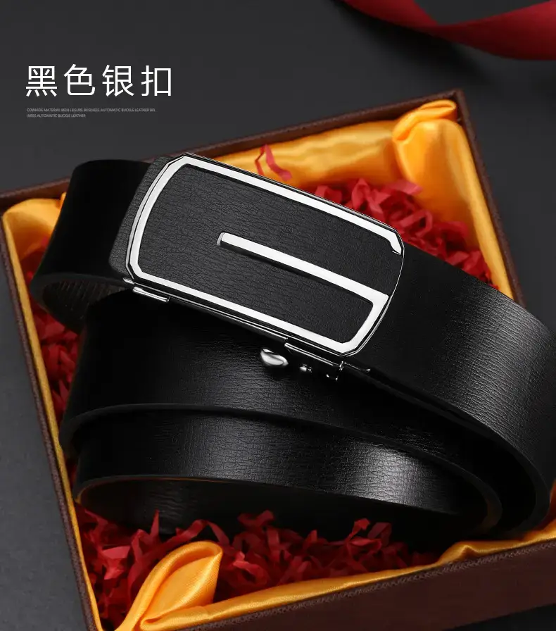 Men's Black Leather Belt with Gold Buckle β feature 17