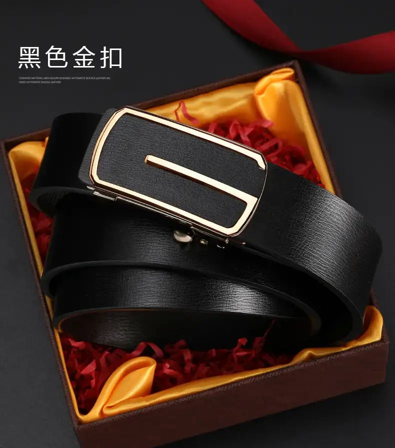 Men's Black Leather Belt with Gold Buckle β feature 20