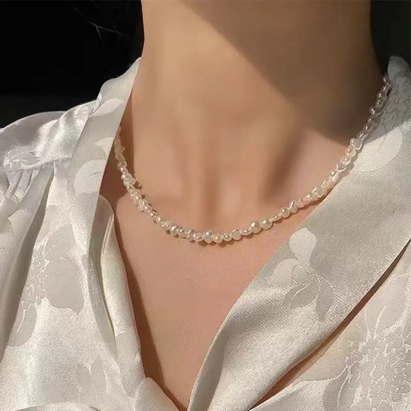 Broken Silver Pearl Clavicle Chain with Buckle - Image 4