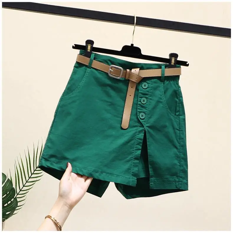 Women White Button Belt Shorts Pure Cotton Summer 2026