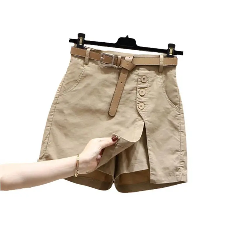 Women White Button Belt Shorts Pure Cotton Summer 2026