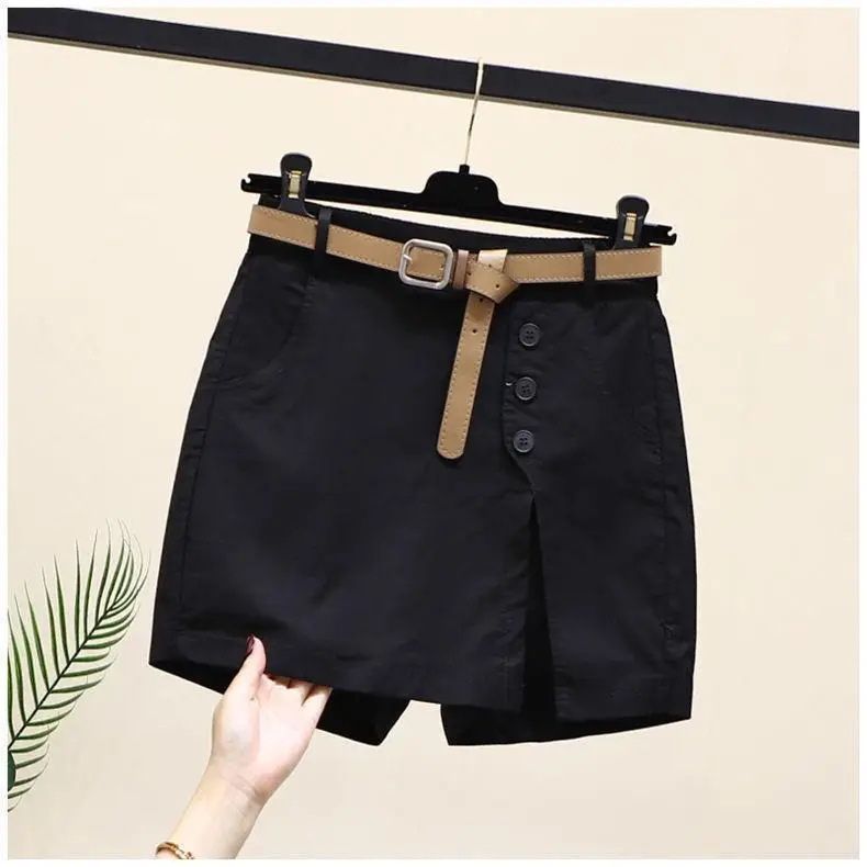 Women White Button Belt Shorts Pure Cotton Summer 2026