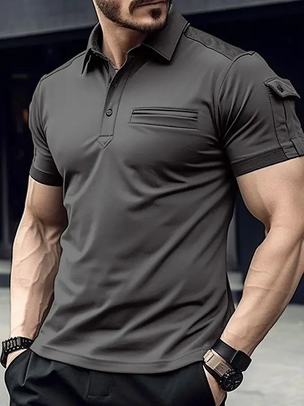 Men Muscle Sports Polo Shirt Olive Green 2023 - Image 9