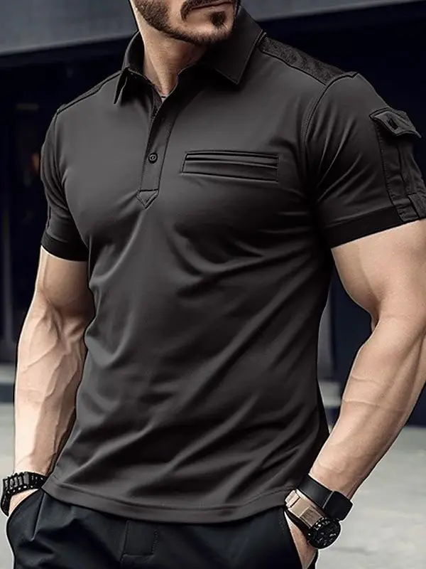 Men Muscle Sports Polo Shirt Olive Green 2023 - Image 10