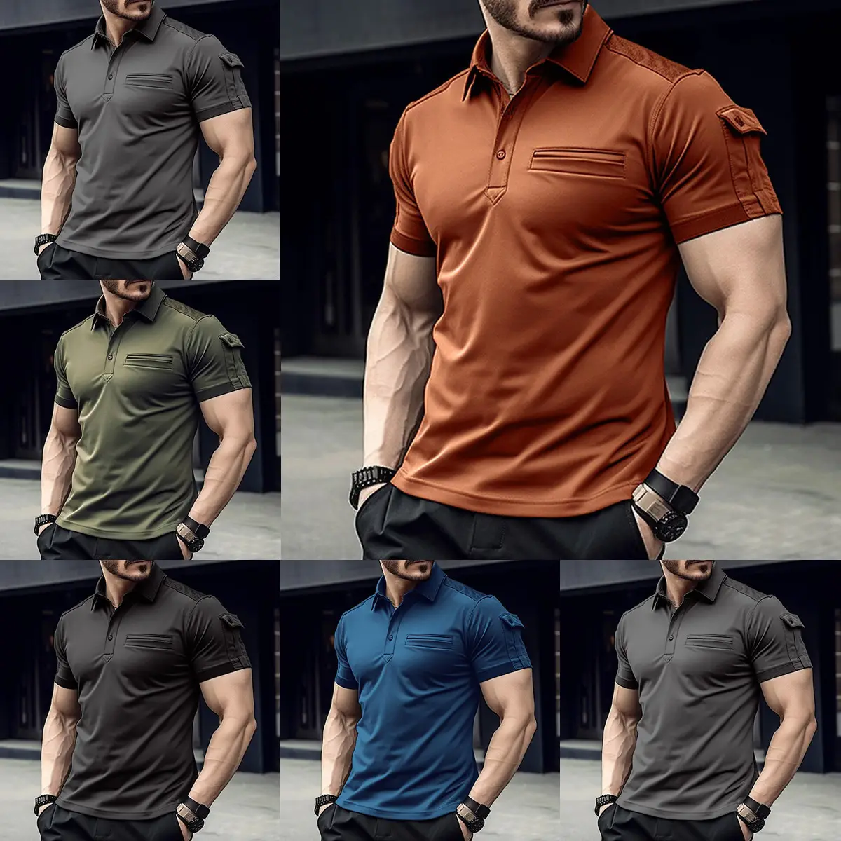 Men Muscle Sports Polo Shirt Olive Green 2023 — feature 2