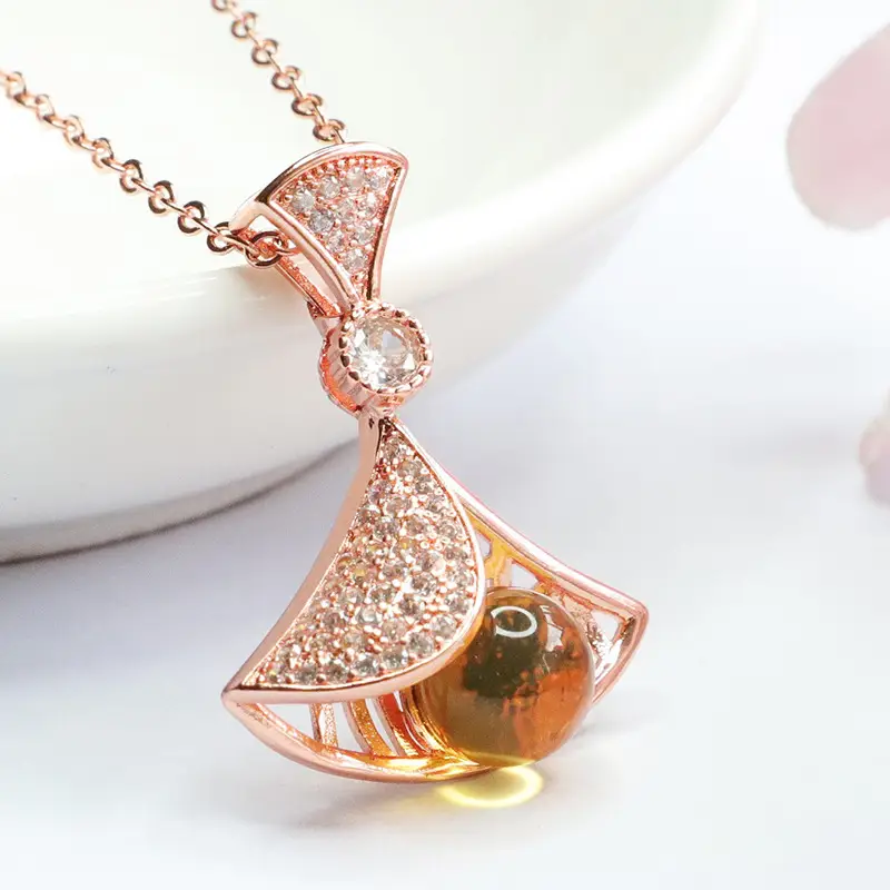 Guan Yu Fan Necklace with Blue Amber Pendant - Image 4