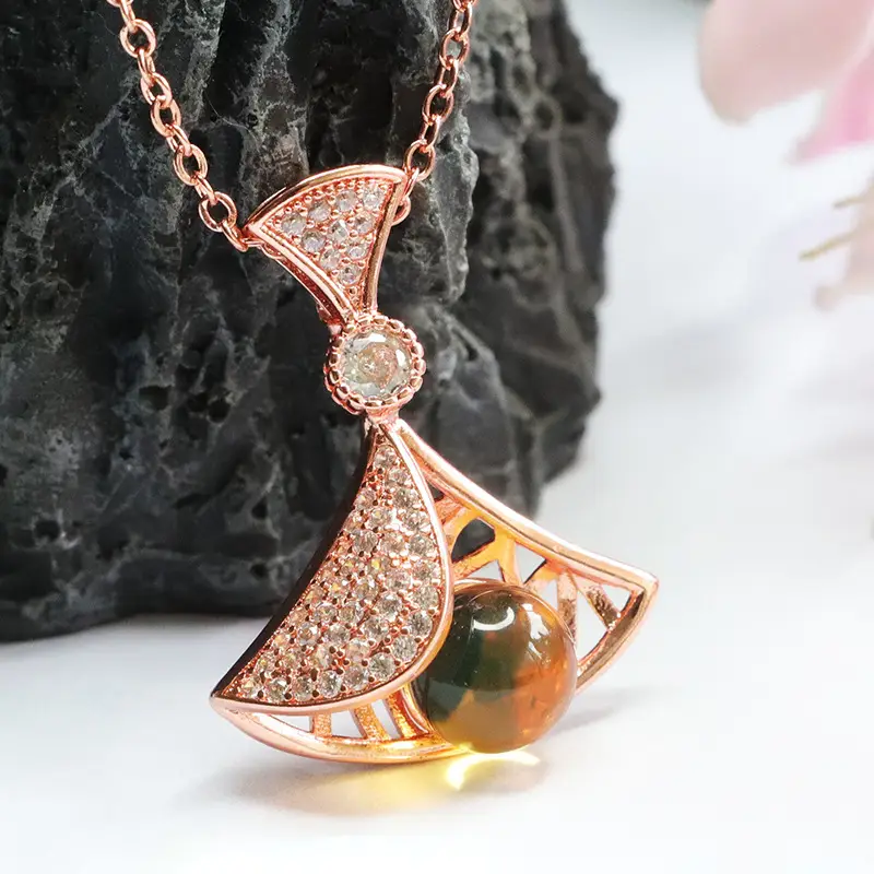 Guan Yu Fan Necklace with Blue Amber Pendant — feature 11