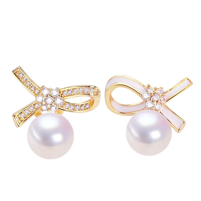 Women's Bow Pearl Earrings 18K Gold Light Luxury - Image 7