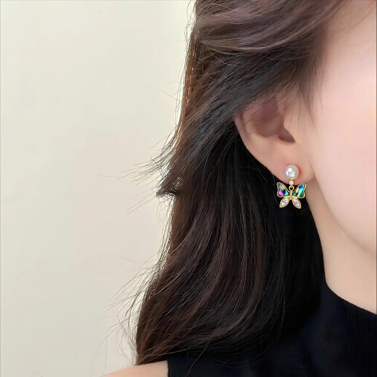 Natural Pearl Butterfly Earrings for Women 18K Gold - Image 8