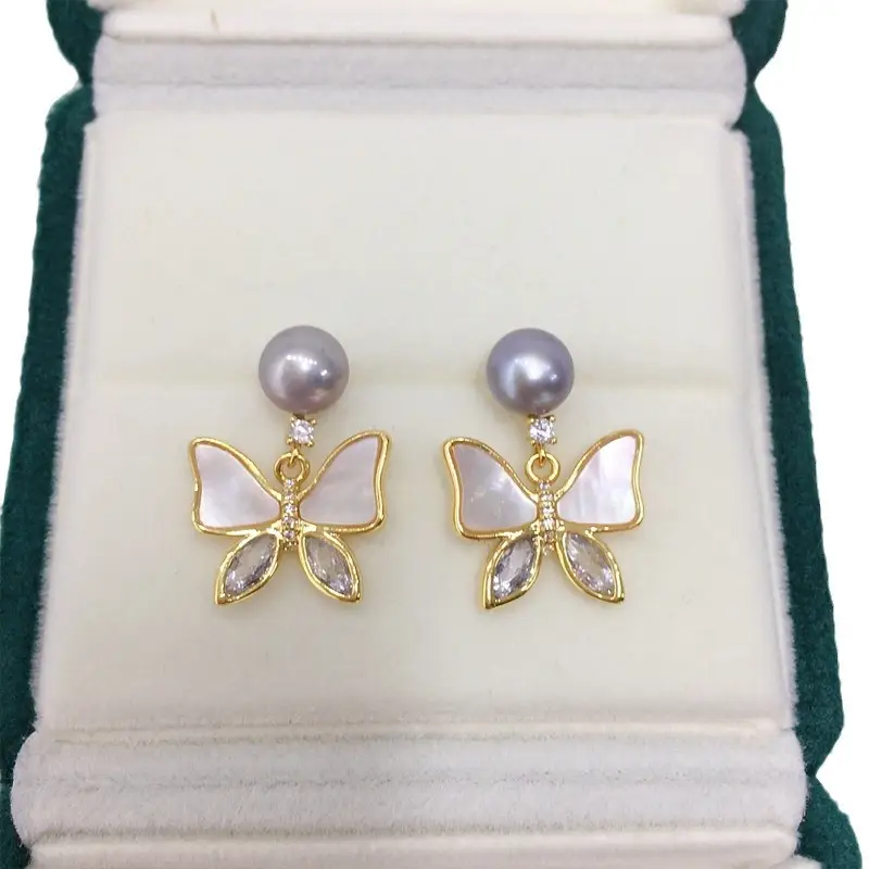 Natural Pearl Butterfly Earrings for Women 18K Gold - Image 9