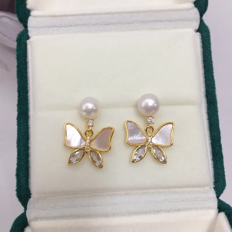 Natural Pearl Butterfly Earrings for Women 18K Gold — feature 12