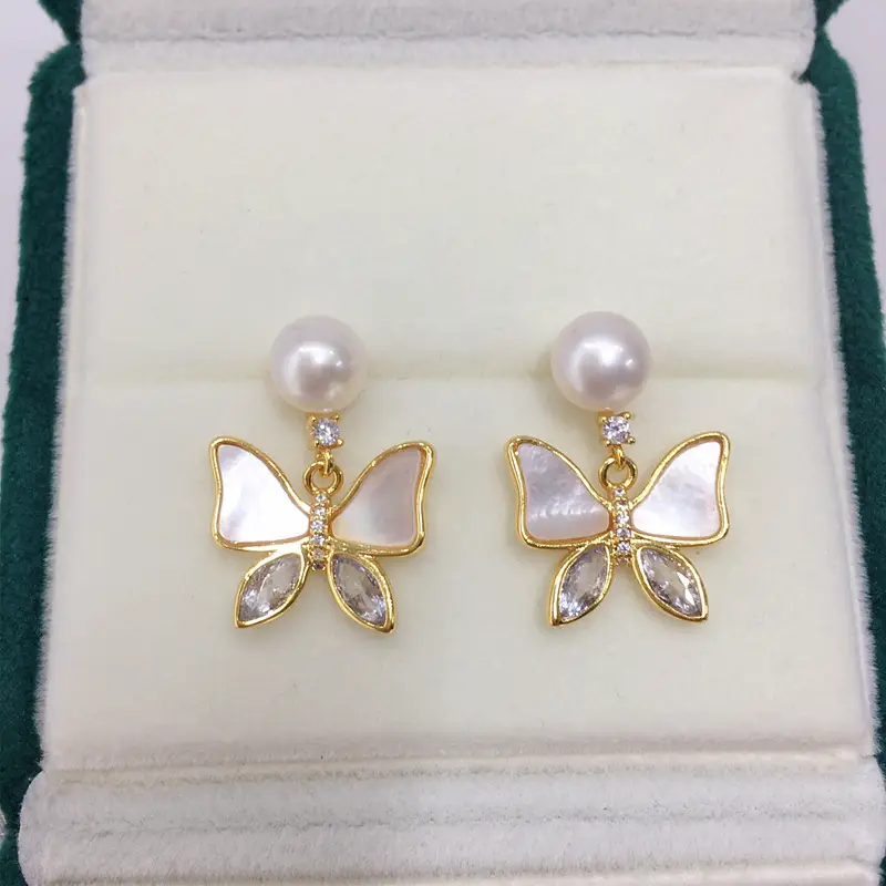 Natural Pearl Butterfly Earrings for Women 18K Gold — feature 13