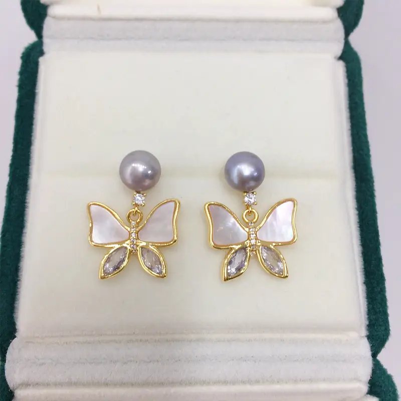 Natural Pearl Butterfly Earrings for Women 18K Gold — feature 14