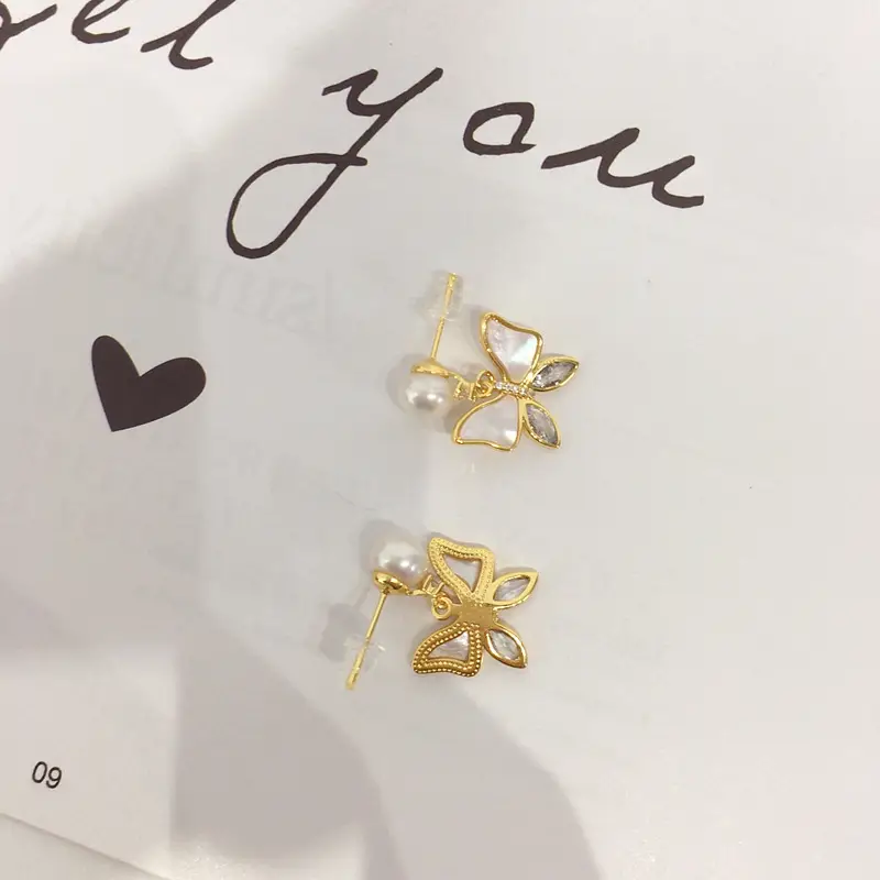 Natural Pearl Butterfly Earrings for Women 18K Gold — feature 16