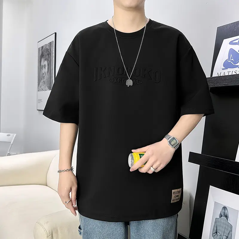Men 2023 Summer Loose Fit Steel Print T-Shirt - Image 8