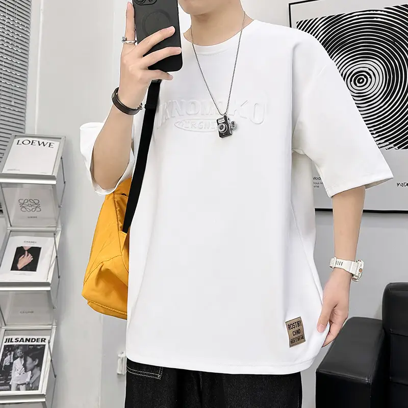 Men 2023 Summer Loose Fit Steel Print T-Shirt - Image 2