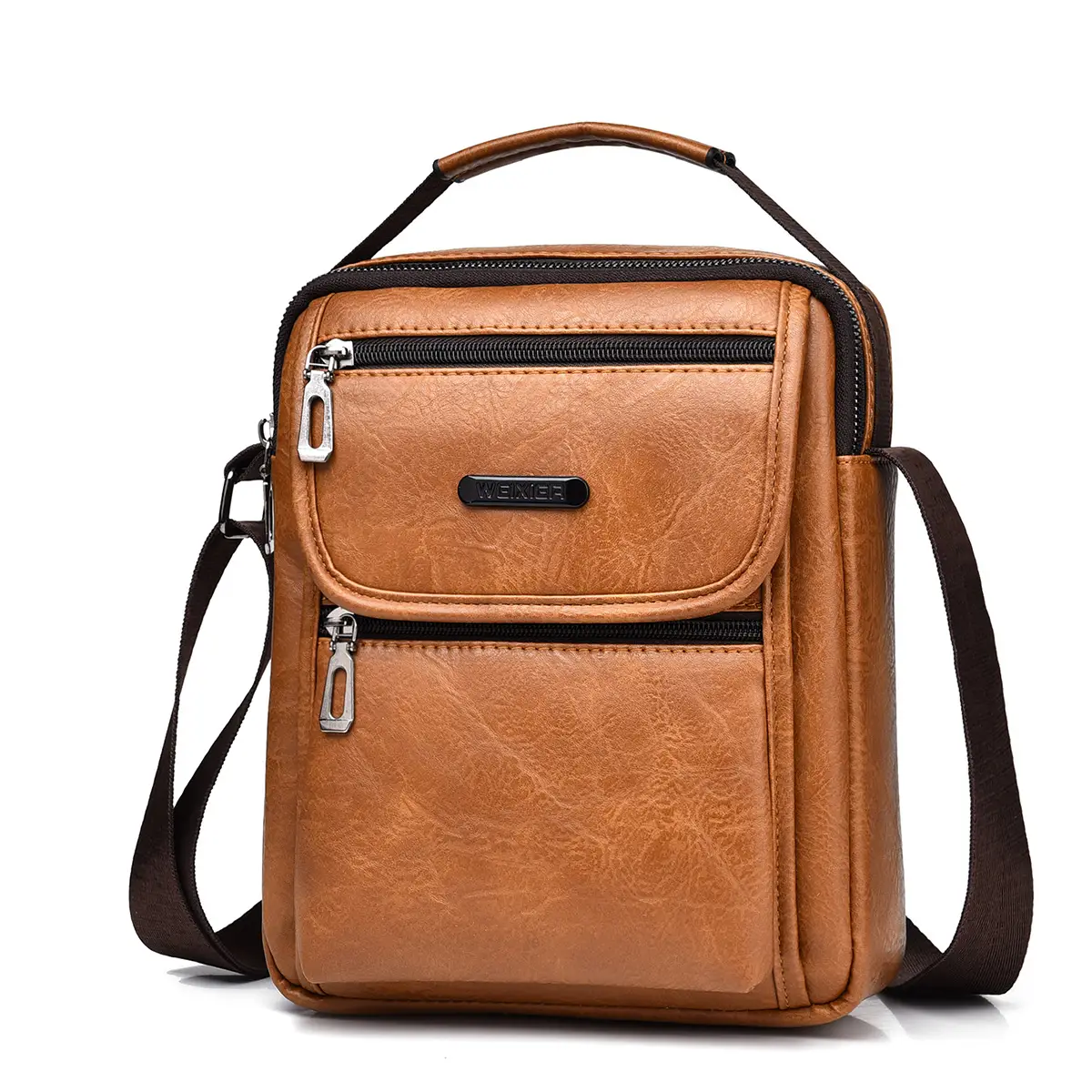 Men's Brown PU Leather Crossbody Bag with Detachable Strap - Image 5