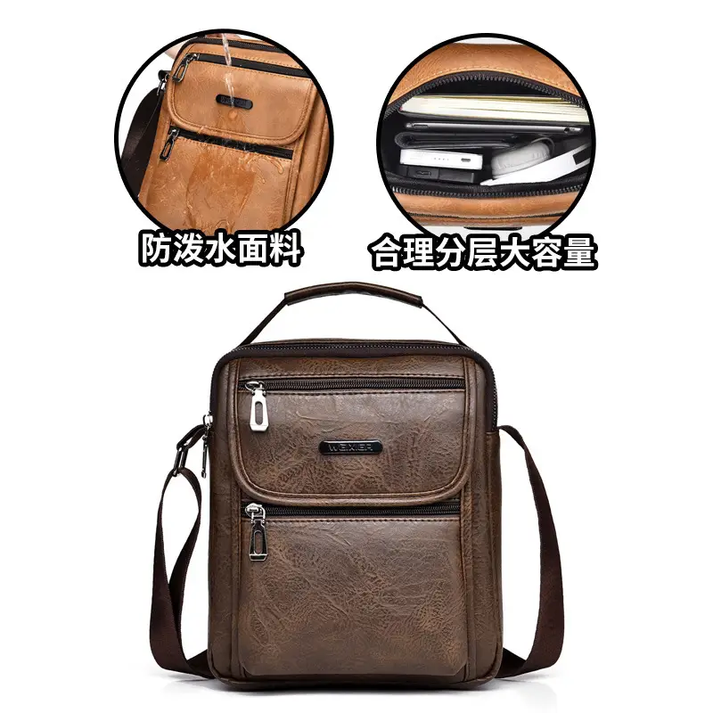 Men's Brown PU Leather Crossbody Bag with Detachable Strap - Image 7