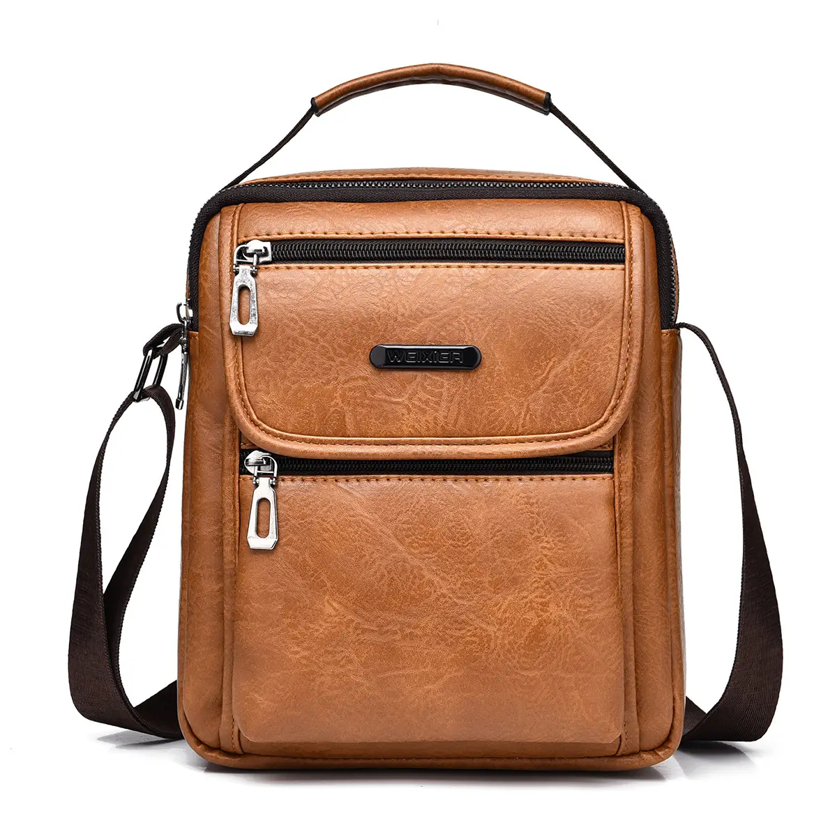 Men's Brown PU Leather Crossbody Bag with Detachable Strap - Image 8