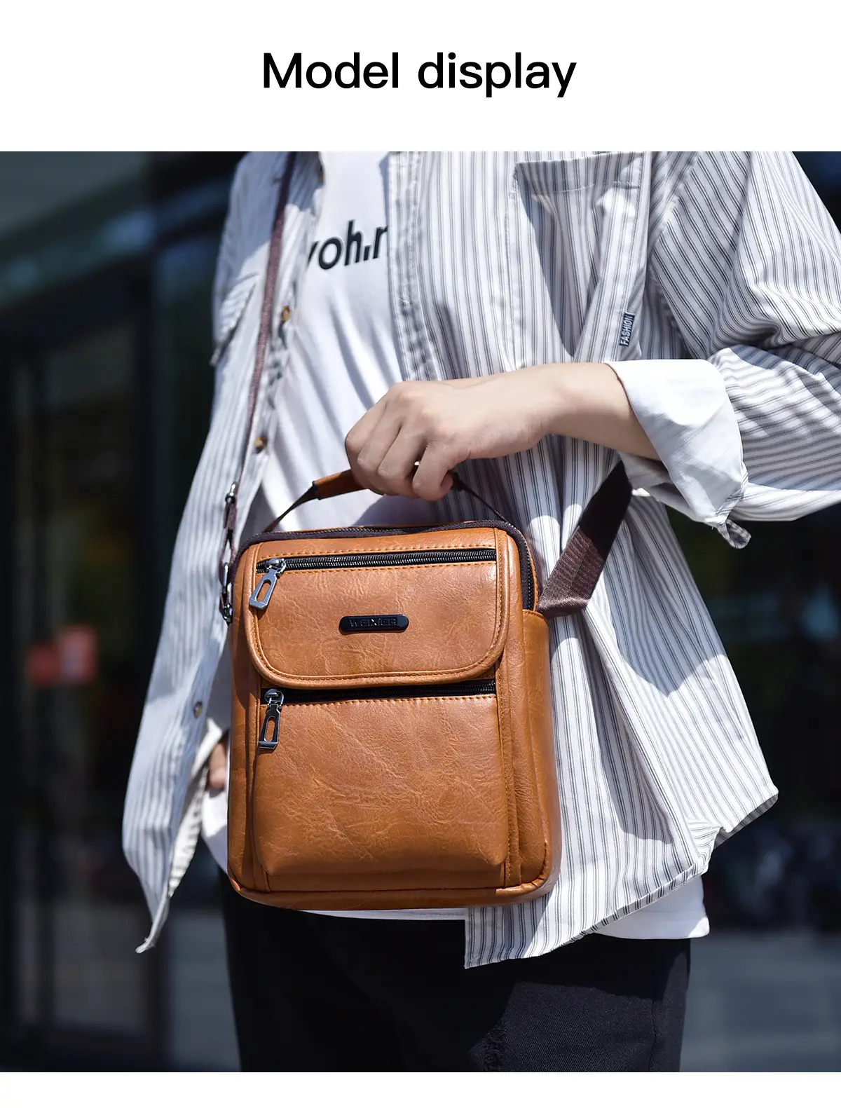 Men's Brown PU Leather Crossbody Bag with Detachable Strap — feature 13