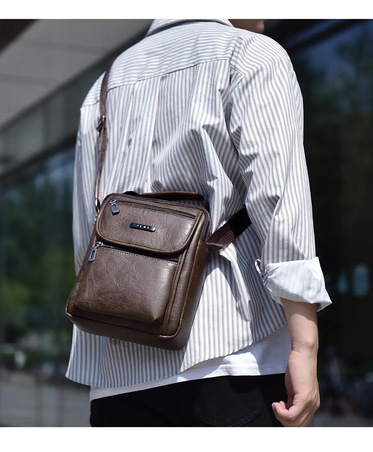 Men's Brown PU Leather Crossbody Bag with Detachable Strap — feature 16