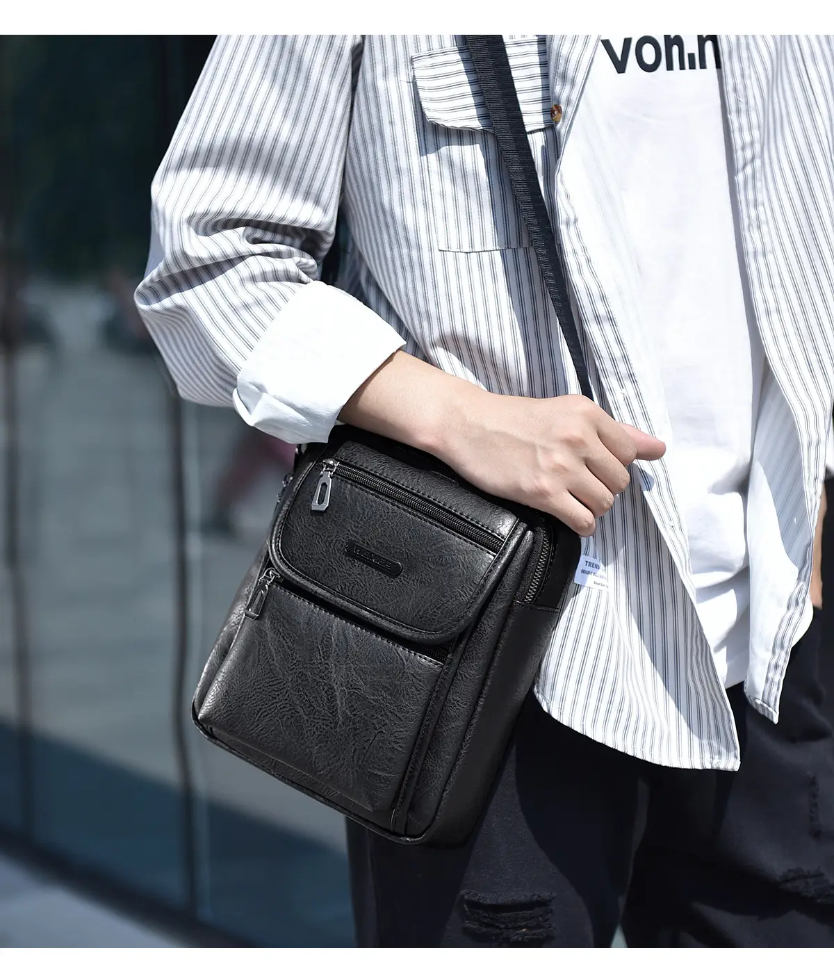 Men's Brown PU Leather Crossbody Bag with Detachable Strap — feature 19